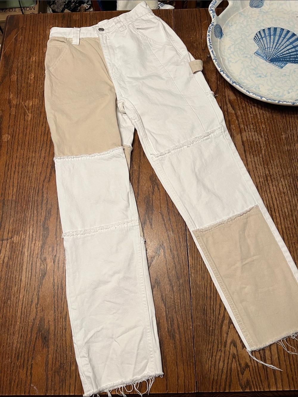 PacSun White and Beige Patchwork Carpenter Pants